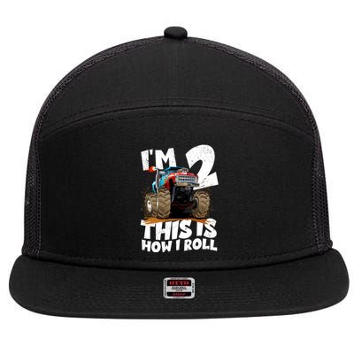 I'm 2 Two This Is How I Roll Monster Truck 2nd Birthday 7 Panel Mesh Trucker Snapback Hat