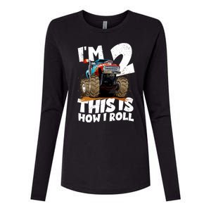 I'm 2 Two This Is How I Roll Monster Truck 2nd Birthday Womens Cotton Relaxed Long Sleeve T-Shirt