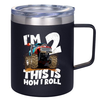 I'm 2 Two This Is How I Roll Monster Truck 2nd Birthday 12oz Stainless Steel Coffee Mug