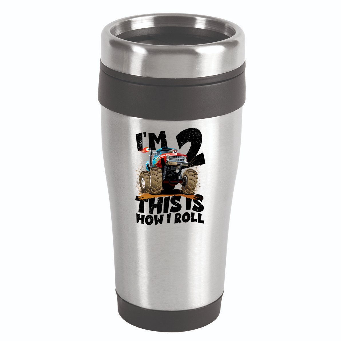 I'm 2 Two This Is How I Roll Monster Truck 2nd Birthday 16oz Travel Tumbler