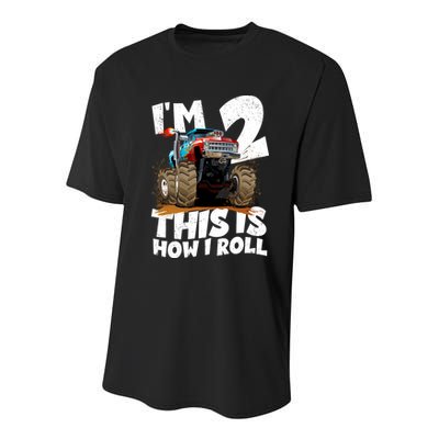 I'm 2 Two This Is How I Roll Monster Truck 2nd Birthday Youth Performance Sprint T-Shirt