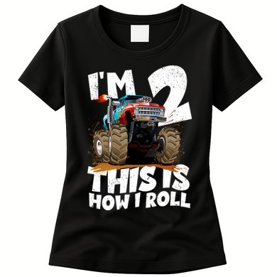 I'm 2 Two This Is How I Roll Monster Truck 2nd Birthday Womens T-Shirt
