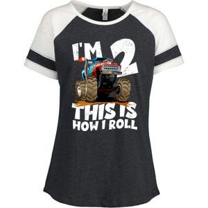 I'm 2 Two This Is How I Roll Monster Truck 2nd Birthday Enza Ladies Jersey Colorblock Tee