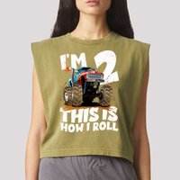 I'm 2 Two This Is How I Roll Monster Truck 2nd Birthday Garment-Dyed Women's Muscle Tee