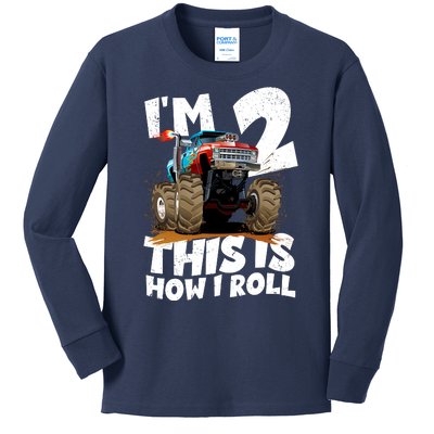 I'm 2 Two This Is How I Roll Monster Truck 2nd Birthday Kids Long Sleeve Shirt