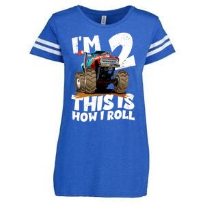 I'm 2 Two This Is How I Roll Monster Truck 2nd Birthday Enza Ladies Jersey Football T-Shirt