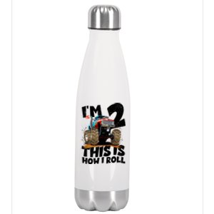 I'm 2 Two This Is How I Roll Monster Truck 2nd Birthday Stainless Steel Insulated Water Bottle