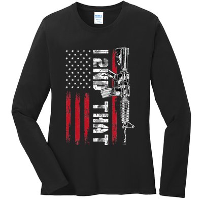 I 2nd That Second Amendment Pro Gun American Flag Patriotic Ladies Long Sleeve Shirt