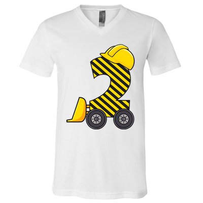 Im 2 Year Old Gift Excavator Construction 2nd Birthday Boy V-Neck T-Shirt