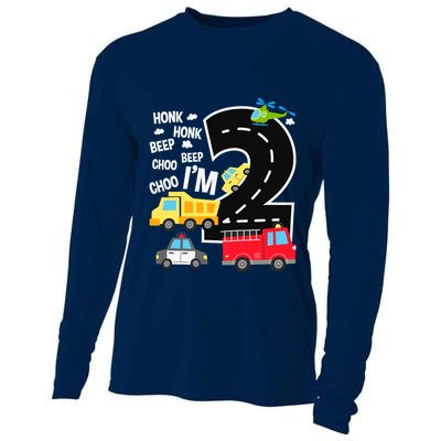 IM 2 Year Old Transportation Birthday 2nd Boy Girl Cooling Performance Long Sleeve Crew