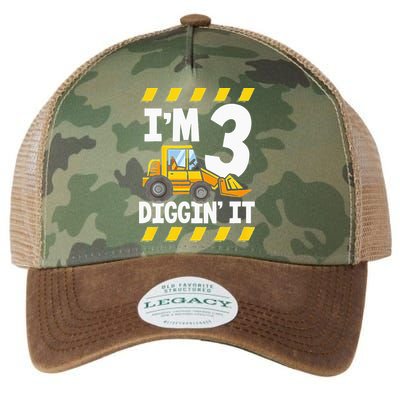 Im 3 And Digging It Funny 3rd Birthday Excavator Kids Legacy Tie Dye Trucker Hat