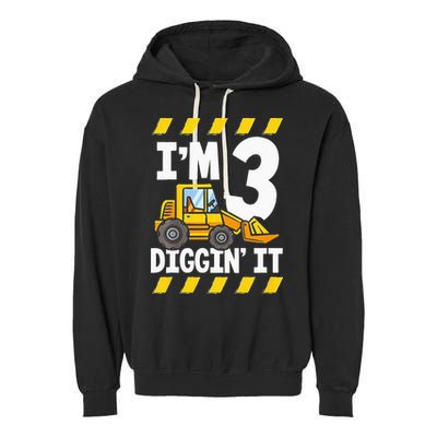 Im 3 And Digging It Funny 3rd Birthday Excavator Kids Garment-Dyed Fleece Hoodie