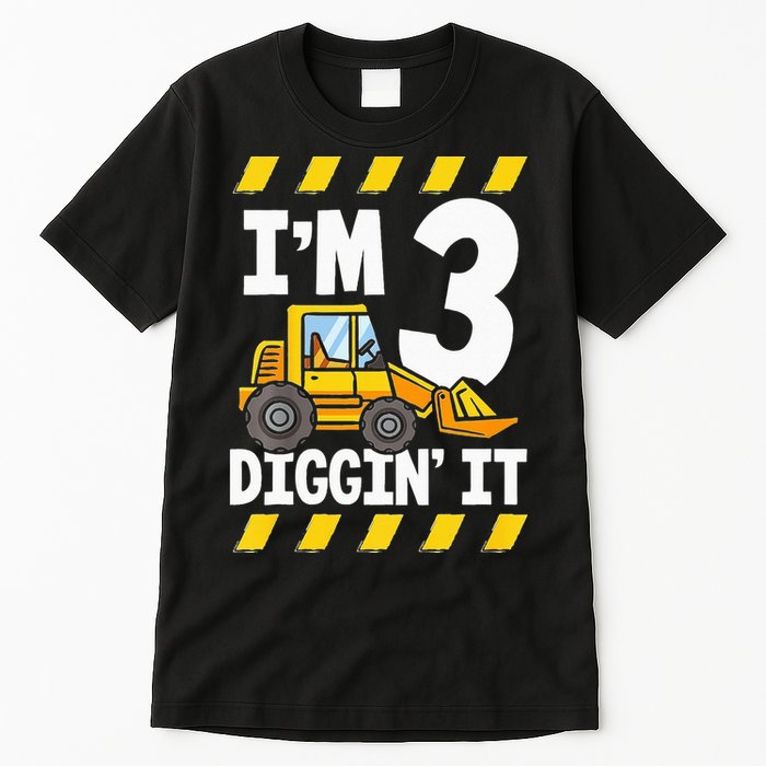 Im 3 And Digging It Funny 3rd Birthday Excavator Kids Tall T-Shirt