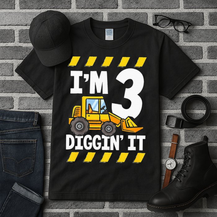 Im 3 And Digging It Funny 3rd Birthday Excavator Kids Tall T-Shirt