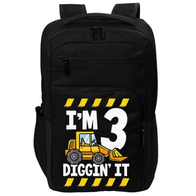 Im 3 And Digging It Funny 3rd Birthday Excavator Kids Impact Tech Backpack