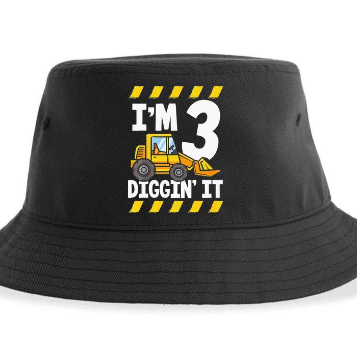 Im 3 And Digging It Funny 3rd Birthday Excavator Kids Sustainable Bucket Hat