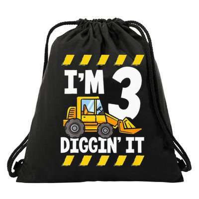 Im 3 And Digging It Funny 3rd Birthday Excavator Kids Drawstring Bag