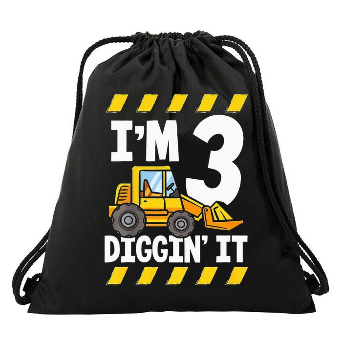 Im 3 And Digging It Funny 3rd Birthday Excavator Kids Drawstring Bag