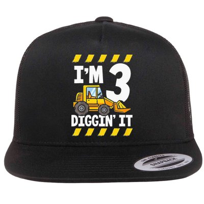 Im 3 And Digging It Funny 3rd Birthday Excavator Kids Flatbill Hat