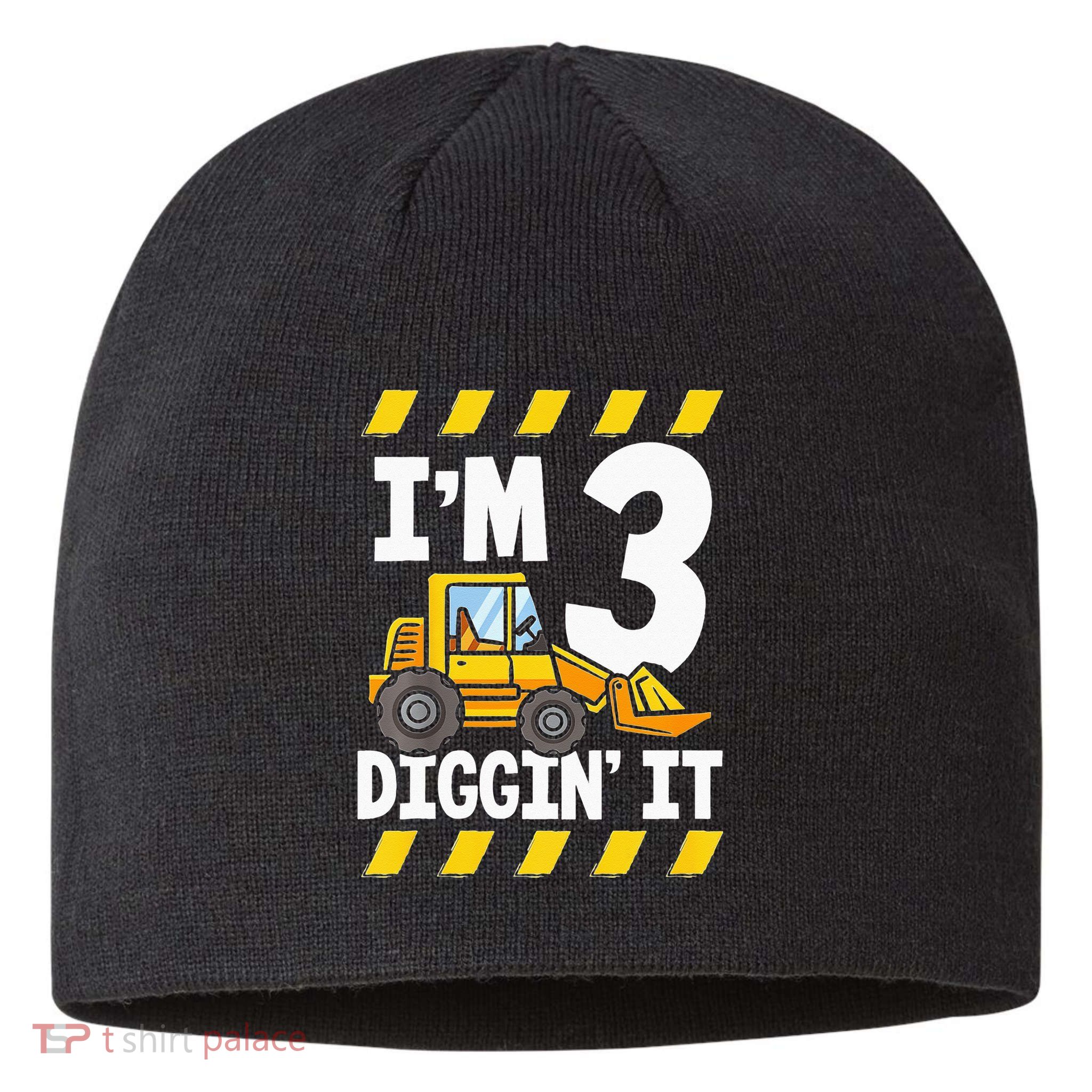 Im 3 And Digging It Funny 3rd Birthday Excavator Kids Sustainable Beanie