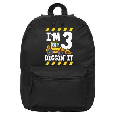 Im 3 And Digging It Funny 3rd Birthday Excavator Kids 16 in Basic Backpack