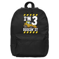 Im 3 And Digging It Funny 3rd Birthday Excavator Kids 16 in Basic Backpack