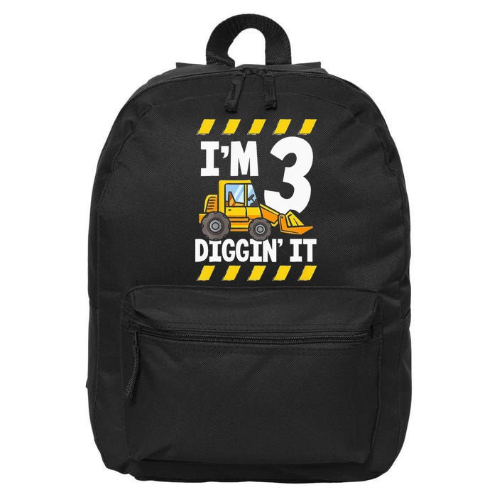 Im 3 And Digging It Funny 3rd Birthday Excavator Kids 16 in Basic Backpack