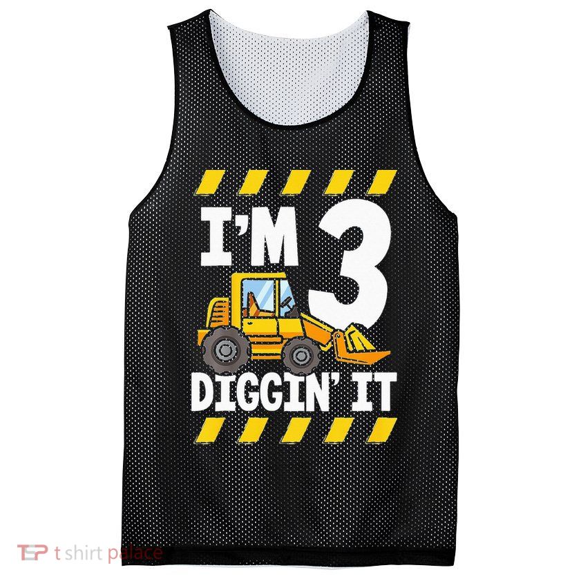 Im 3 And Digging It Funny 3rd Birthday Excavator Kids Mesh Reversible Basketball Jersey Tank