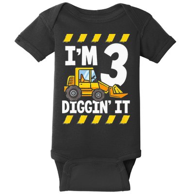 Im 3 And Digging It Funny 3rd Birthday Excavator Kids Baby Bodysuit