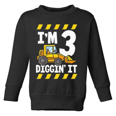 Im 3 And Digging It Funny 3rd Birthday Excavator Kids Toddler Sweatshirt
