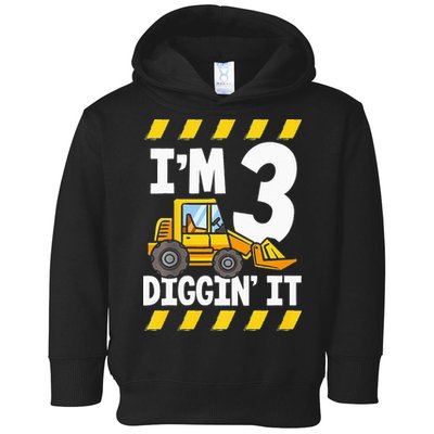 Im 3 And Digging It Funny 3rd Birthday Excavator Kids Toddler Hoodie