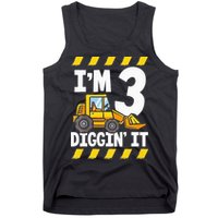 Im 3 And Digging It Funny 3rd Birthday Excavator Kids Tank Top
