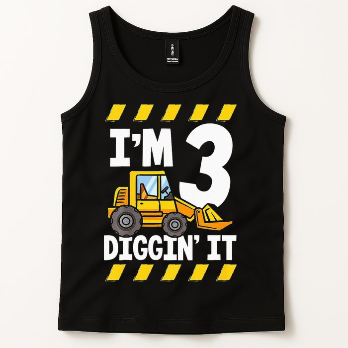 Im 3 And Digging It Funny 3rd Birthday Excavator Kids Tank Top