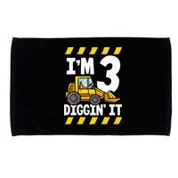 Im 3 And Digging It Funny 3rd Birthday Excavator Kids Microfiber Hand Towel