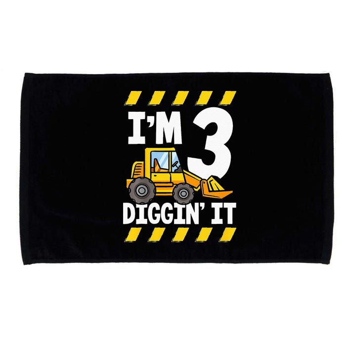 Im 3 And Digging It Funny 3rd Birthday Excavator Kids Microfiber Hand Towel
