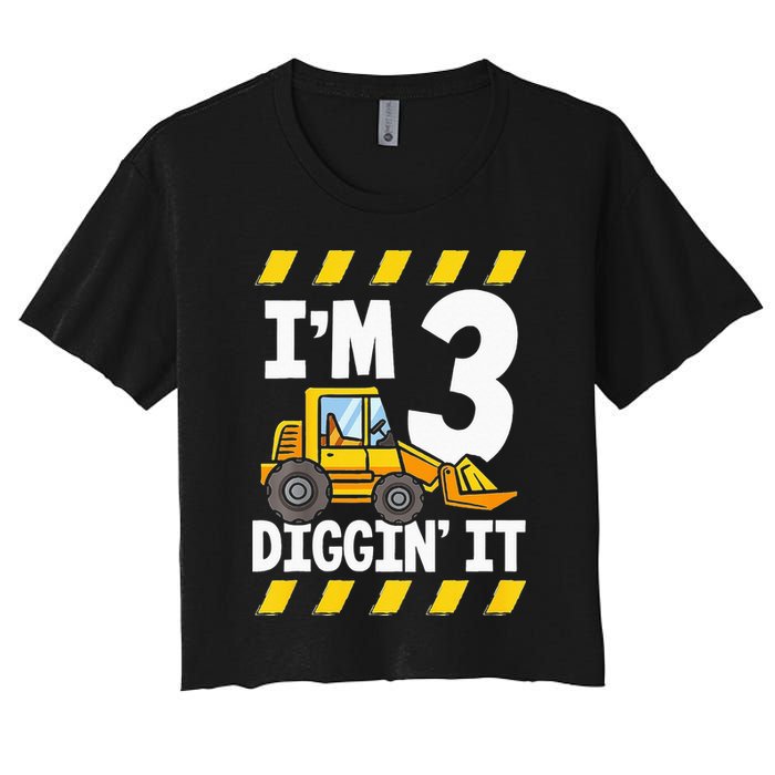 Im 3 And Digging It Funny 3rd Birthday Excavator Kids Crop Top