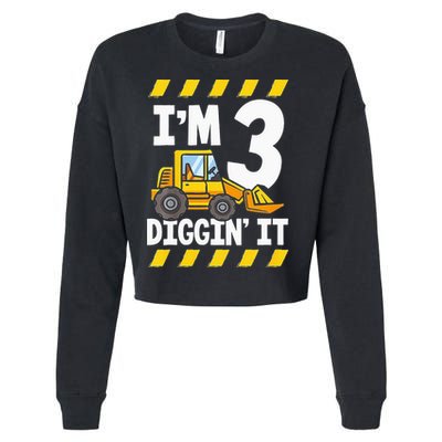 Im 3 And Digging It Funny 3rd Birthday Excavator Kids Cropped Pullover Crew