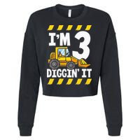 Im 3 And Digging It Funny 3rd Birthday Excavator Kids Cropped Pullover Crew
