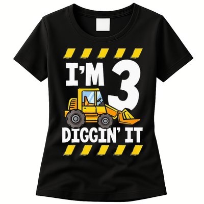 Im 3 And Digging It Funny 3rd Birthday Excavator Kids Womens T-Shirt