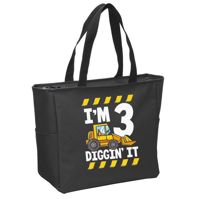 Im 3 And Digging It Funny 3rd Birthday Excavator Kids Zip Tote Bag