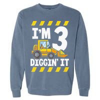 Im 3 And Digging It Funny 3rd Birthday Excavator Kids Garment-Dyed Sweatshirt