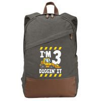 Im 3 And Digging It Funny 3rd Birthday Excavator Kids Cotton Canvas Backpack