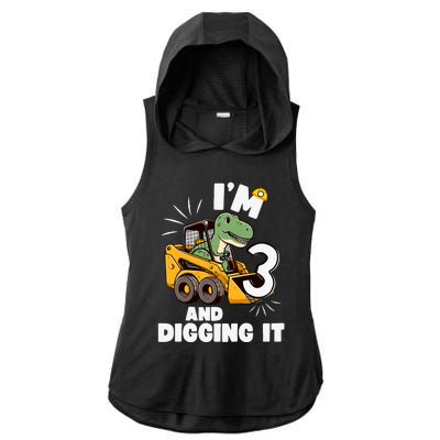 IM 3 And Digging It 3rd Birthday Dinosaur Construction Ladies PosiCharge Tri-Blend Wicking Draft Hoodie Tank