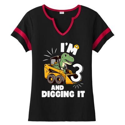 IM 3 And Digging It 3rd Birthday Dinosaur Construction Ladies Halftime Notch Neck Tee