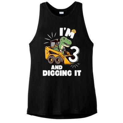 IM 3 And Digging It 3rd Birthday Dinosaur Construction Ladies PosiCharge Tri-Blend Wicking Tank