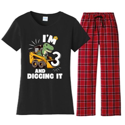 IM 3 And Digging It 3rd Birthday Dinosaur Construction Women's Flannel Pajama Set