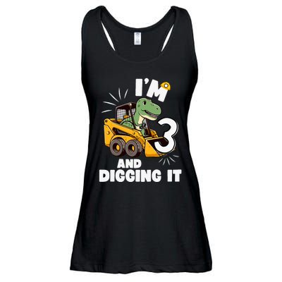 IM 3 And Digging It 3rd Birthday Dinosaur Construction Ladies Essential Flowy Tank