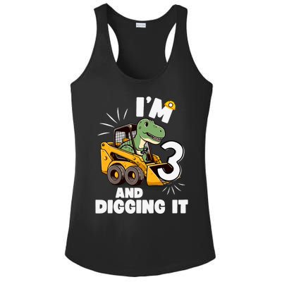 IM 3 And Digging It 3rd Birthday Dinosaur Construction Ladies PosiCharge Competitor Racerback Tank