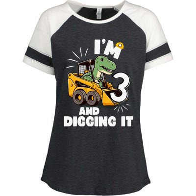 IM 3 And Digging It 3rd Birthday Dinosaur Construction Enza Ladies Jersey Colorblock Tee