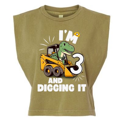 IM 3 And Digging It 3rd Birthday Dinosaur Construction Garment-Dyed Women's Muscle Tee